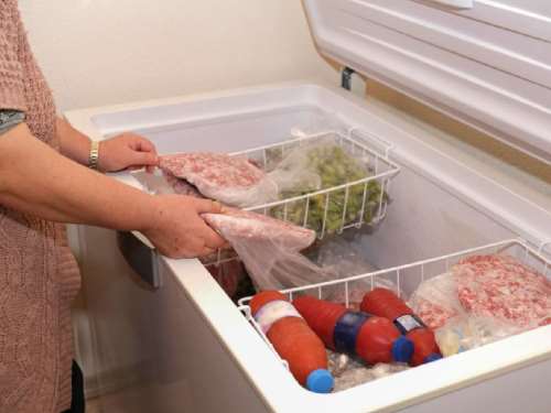 Klimatske klase zamrzivača - žena stavlja meso i namirnice u zamrzivač