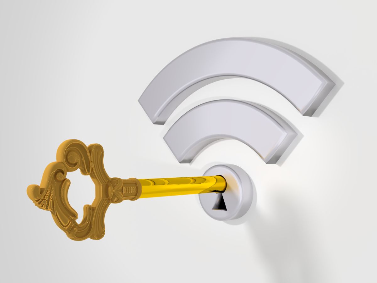 Wi-Fi logo i ključ, simboli za Wi-Fi bezbednost