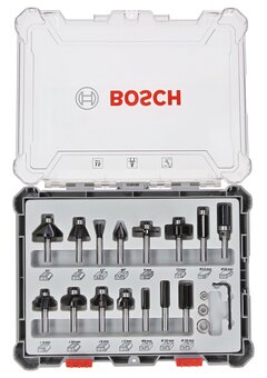 Bosch Komplet raznih glodala, 15 komada, držač od 6 mm 2607017471, 15-piece Mixed Application Router Bit Set.