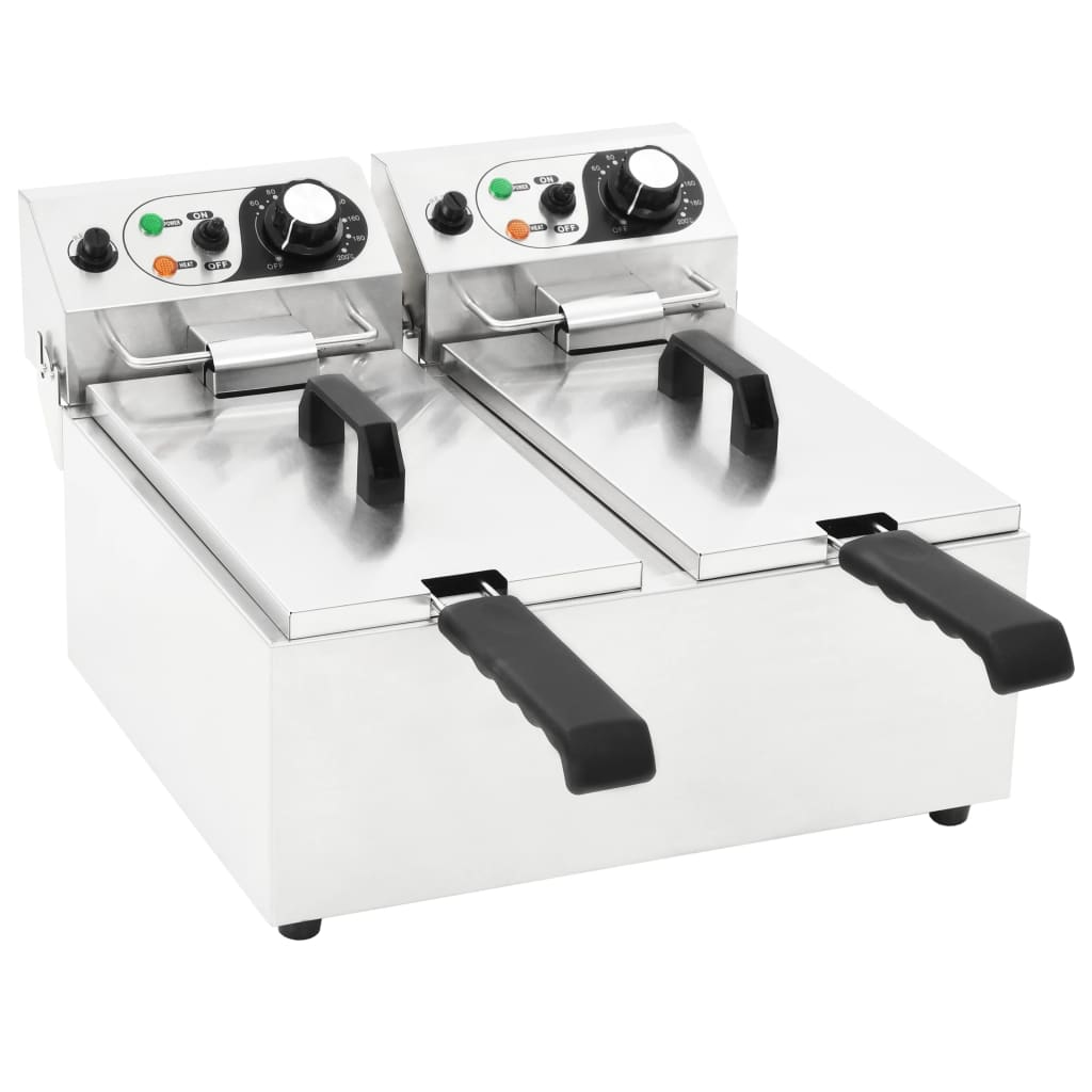 VidaXL 50742 friteza Dvostruko 12 L Samostalno 4000 W Crno, Srebrno