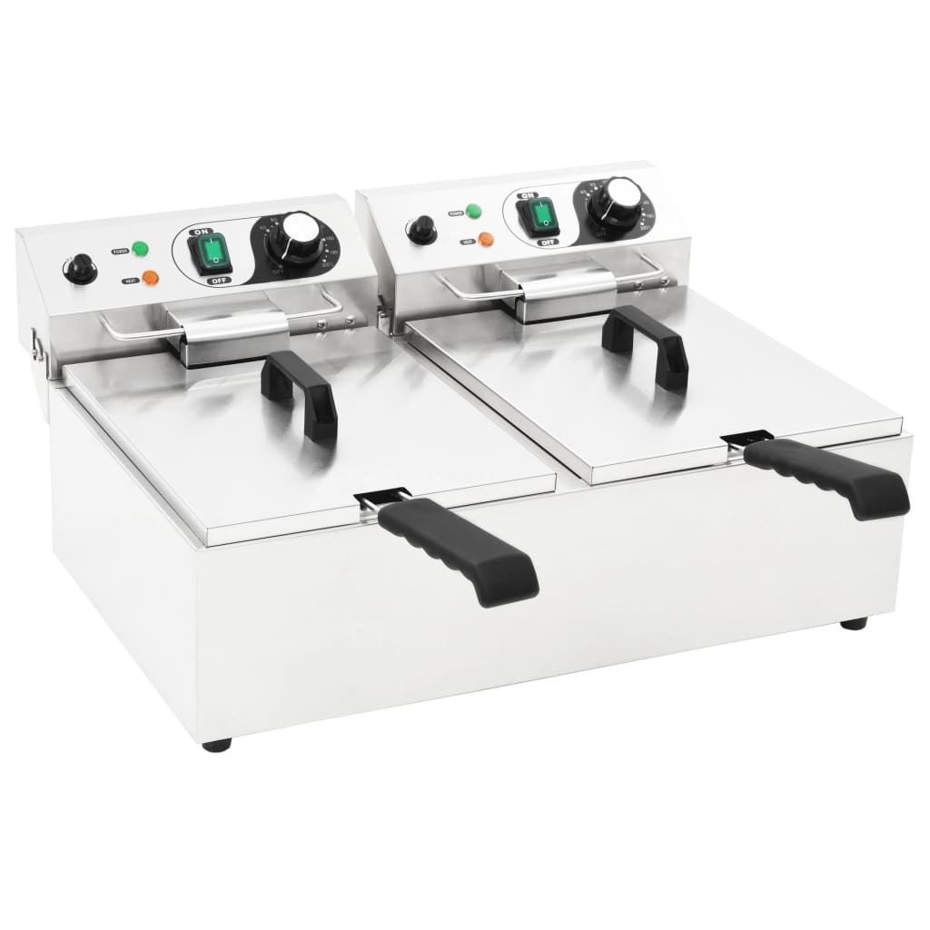 VidaXL 50744 friteza Dvostruko 20 L Samostalno 6000 W Crno, Srebrno