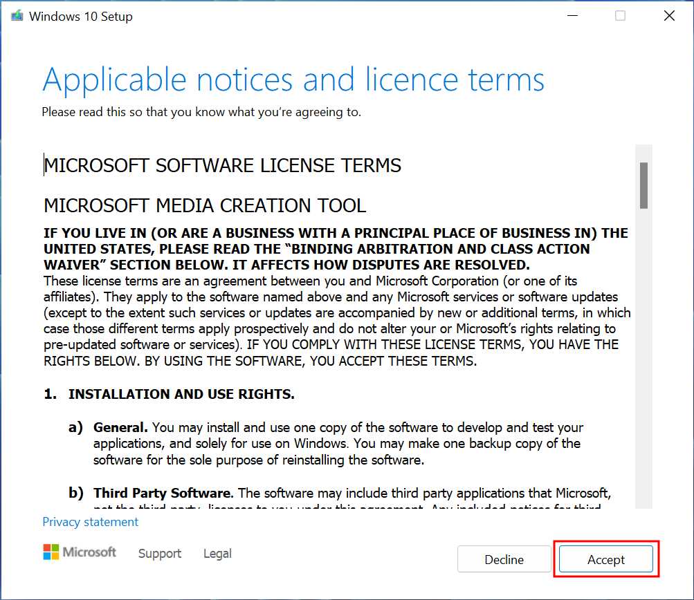 Windows Media Creation Tool za Windows 10 - Uslovi korišćenja