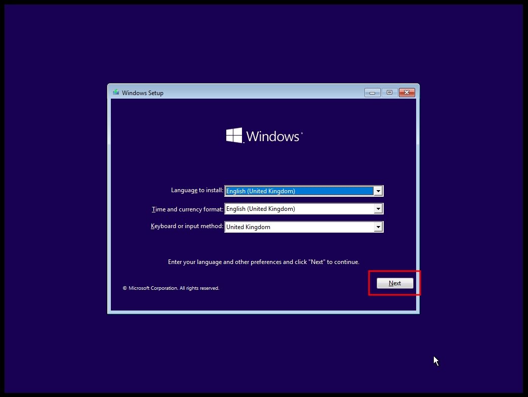 Početak instalacije Windows 10 operativnog sistema