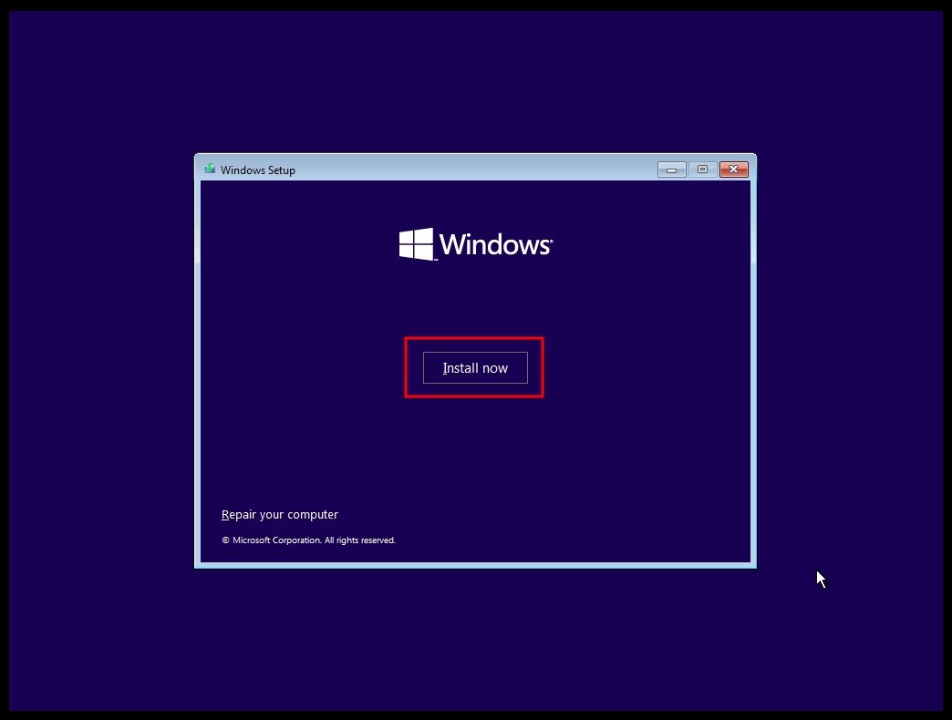 Početak instalacije Windows 10 operativnog sistema - dugme Install now
