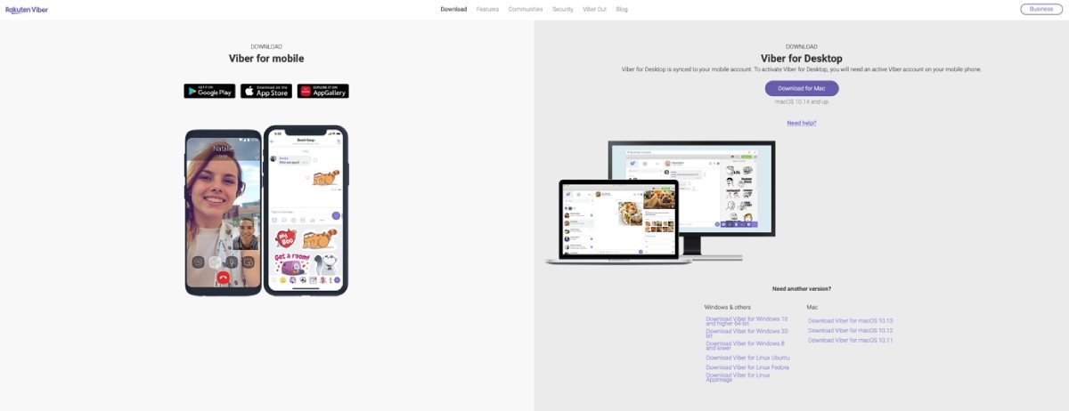 Stranica za preuzimanje Viber aplikacije za laptop i desktop računare