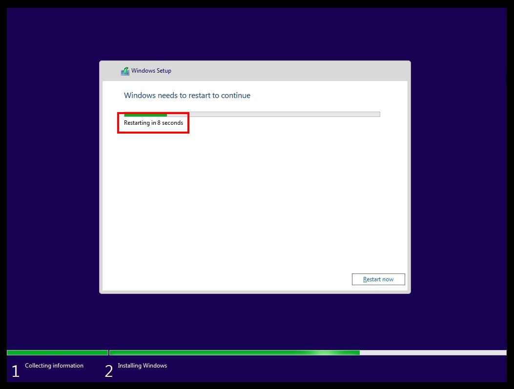 Slika 18 - Finalni restart računara u toku instalacije Windows 10 operativnog sistema