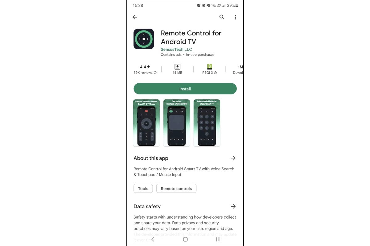 Remote Control for Android TV aplikacija na Google Play Store prodavnici