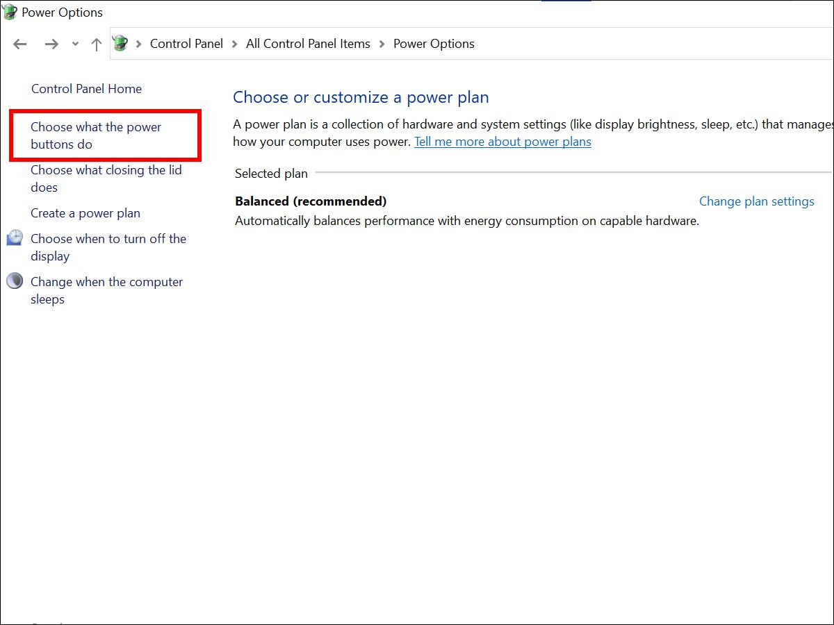 Windows 10 - Power Options - Choose what power buttons do