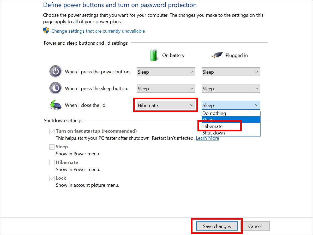 Windows 10 - Power Options - Hibernate