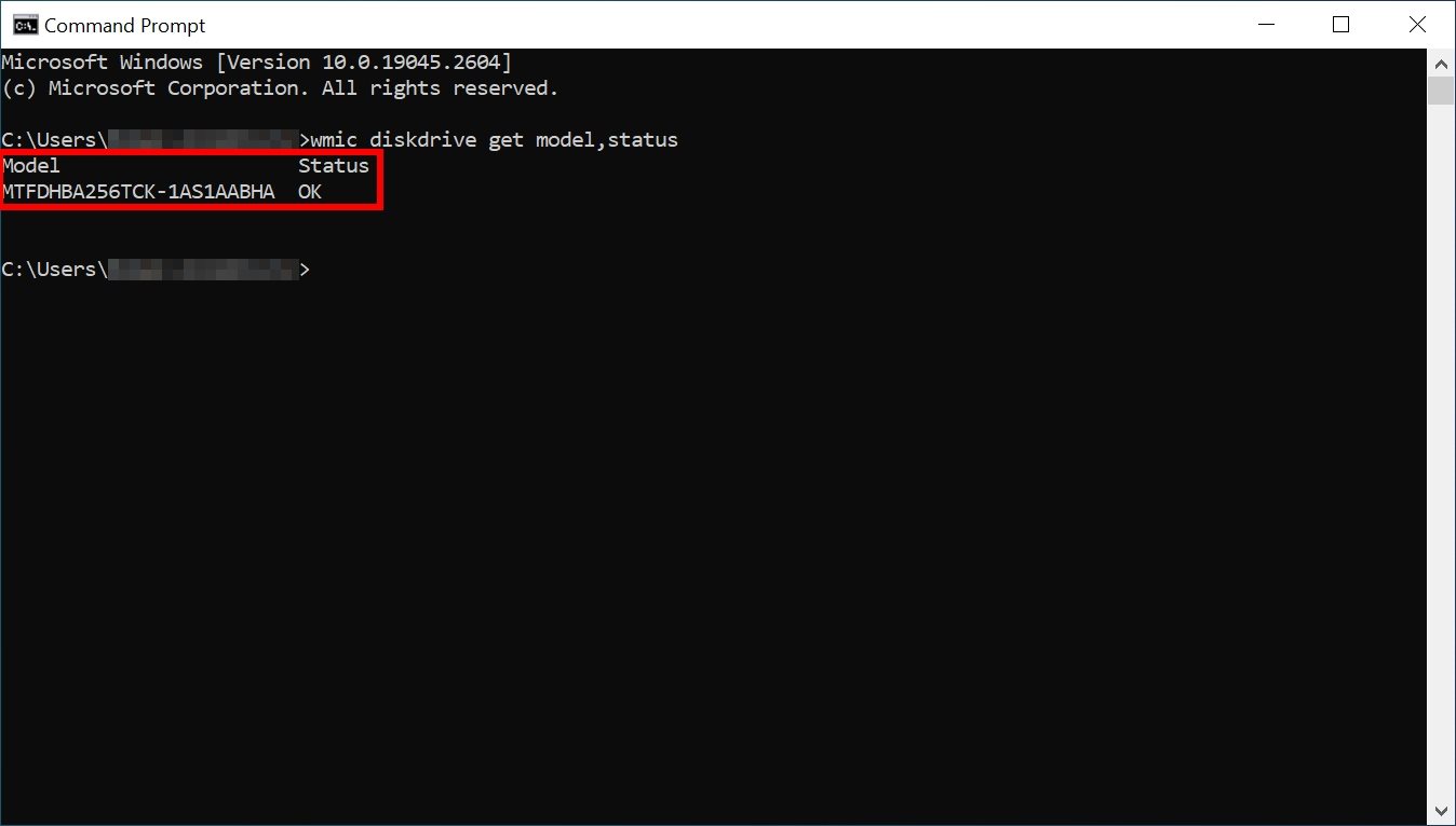 Command Prompt - Model i status hard diska
