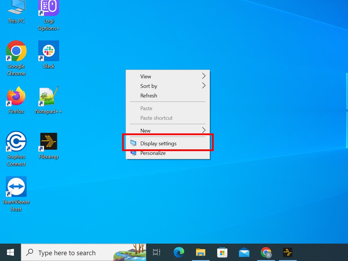 Windows 10 - Display settings prečica