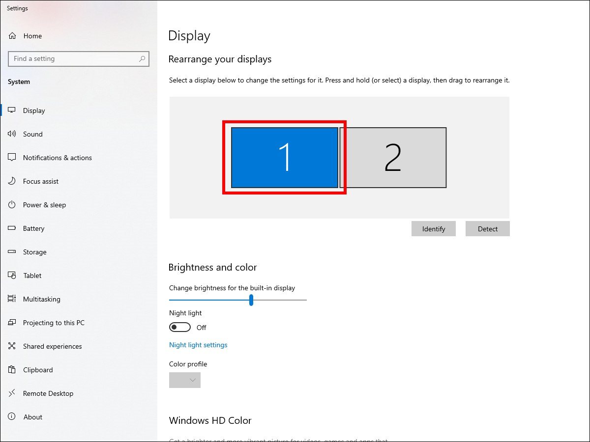 Windows 10 - Display settings - Izbor ekrana za podešavanje