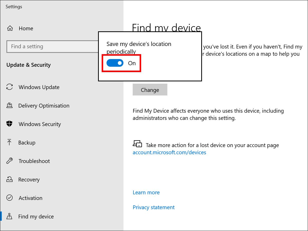 Windows 10 - Aktiviranje Find My Device funkcije