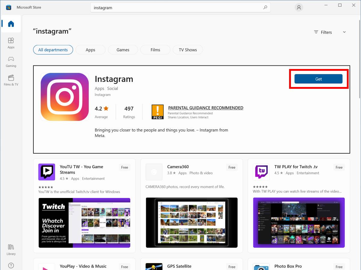 Windows 10 - Microsoft Store - Instagram