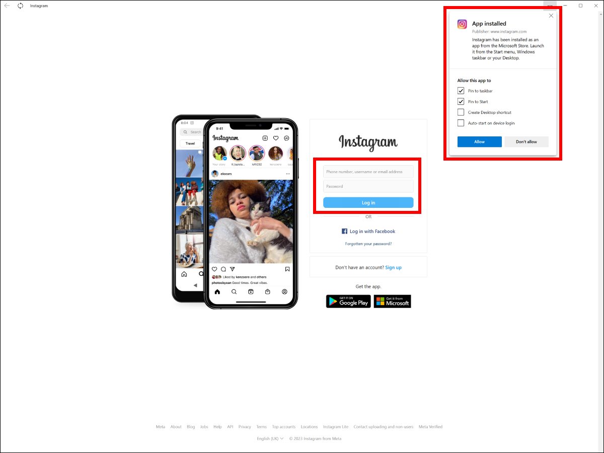 Prvo pokretanje Instagram aplikacije na desktop ili laptop kompjuteru