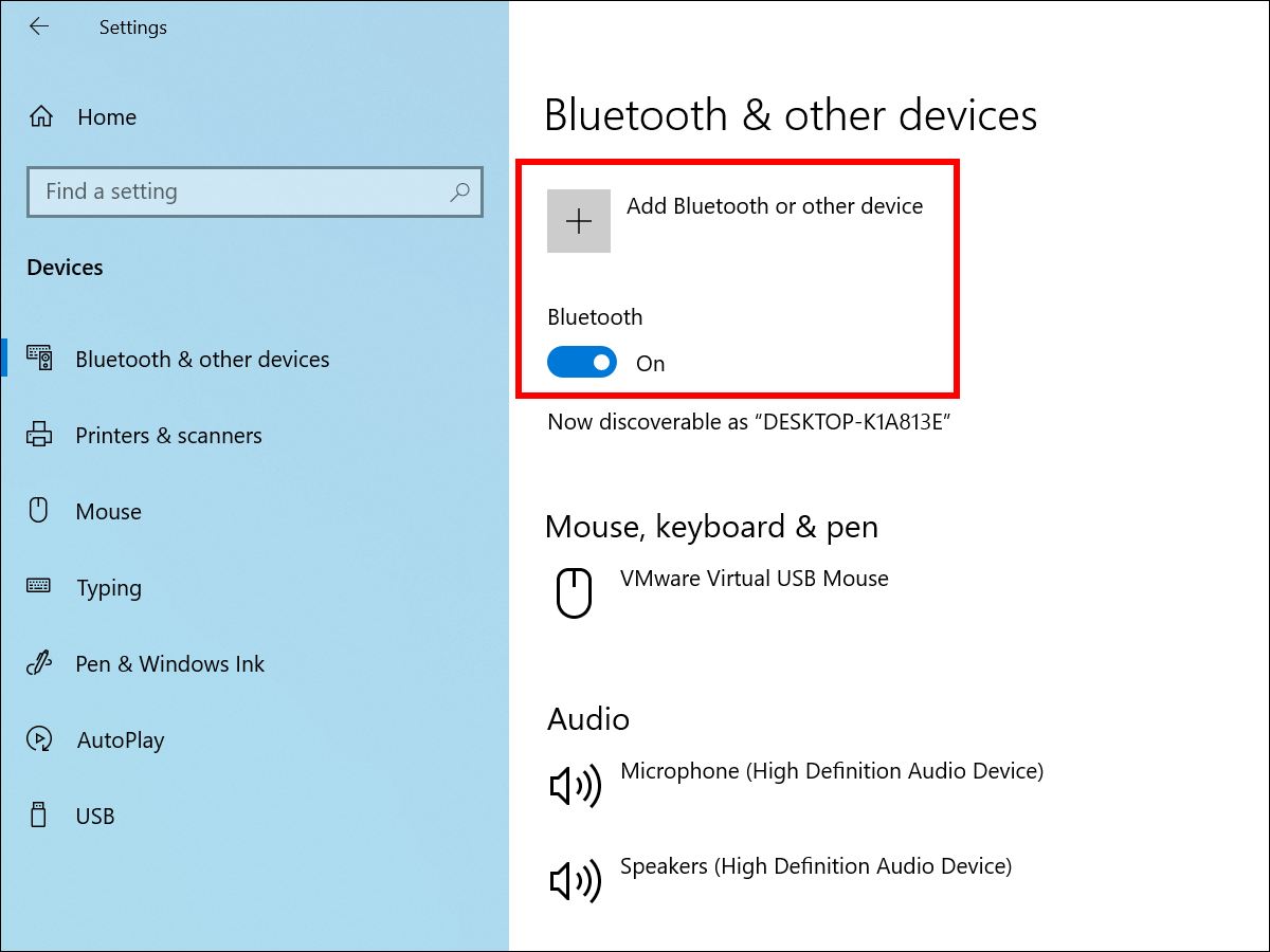 Windows 10 - Bluetooth Settings