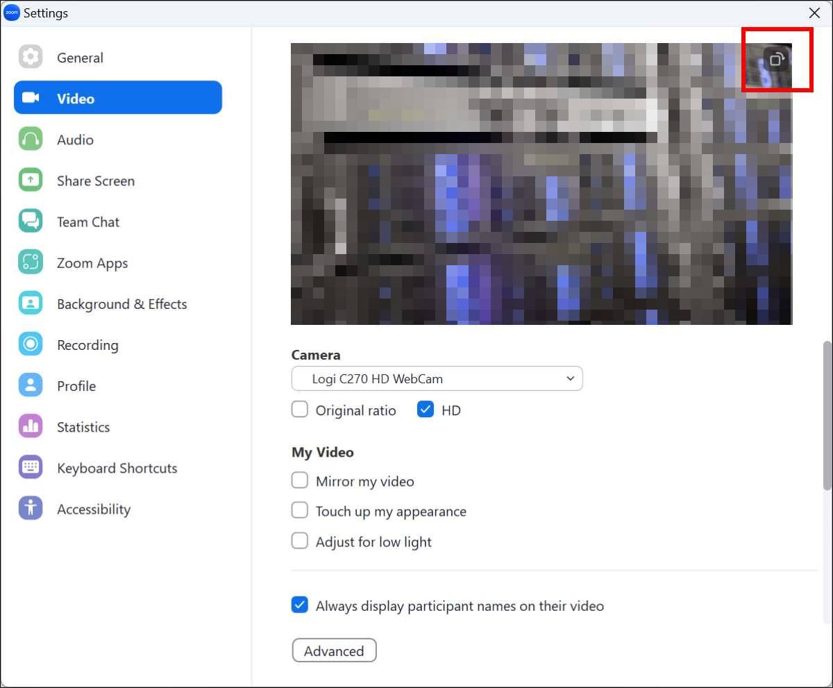 Rotiranje kamere u Zoom aplikaciji za online sastanke
