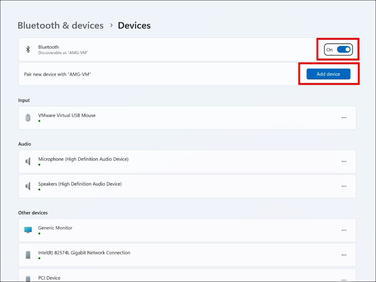 Windows 11 - Devices meni