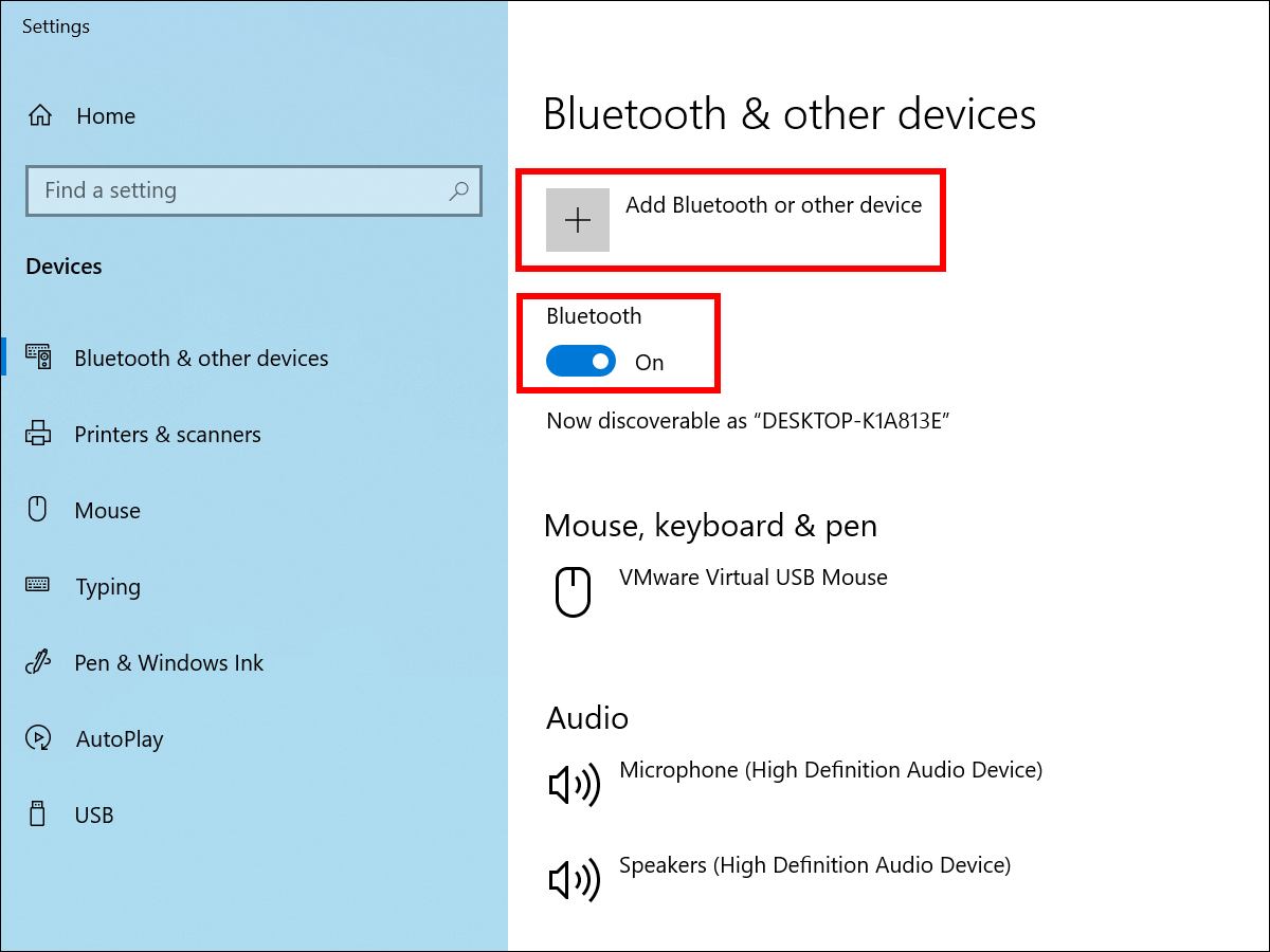 Windows 10 - Bluetooth and other devices meni