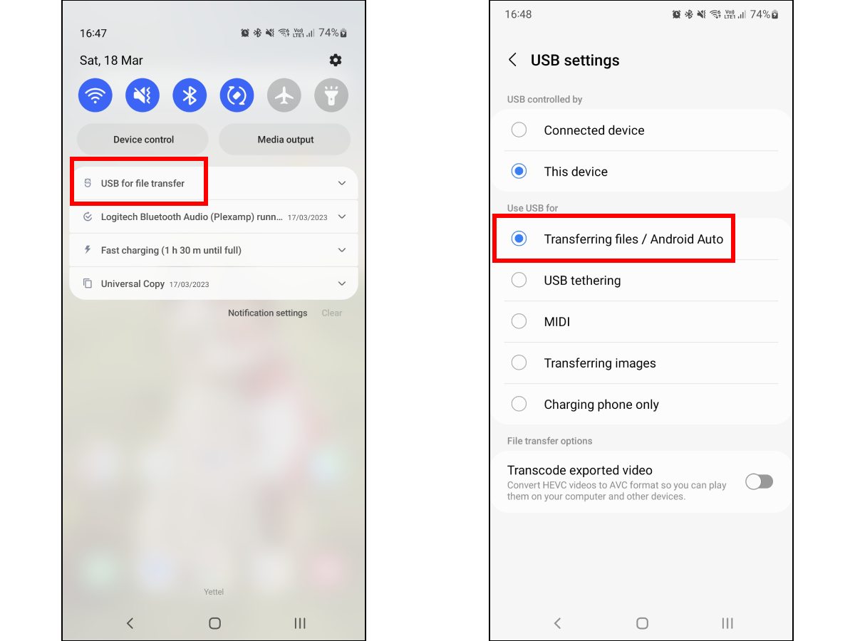 Aktiviranje USB File Transfer opcije na Samsung telefonu
