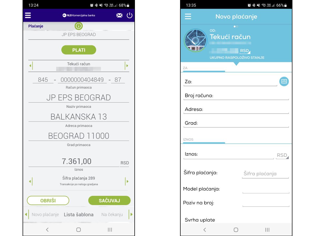 Plaćanje računa telefonom putem mBanking aplikacije NLB Komercijalne banke i Mobi Banke