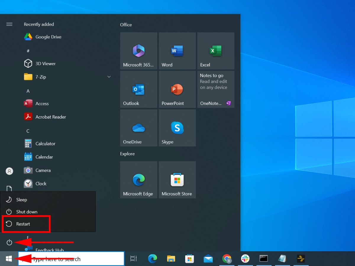 Windows 10 - Restart opcija u Start meniju