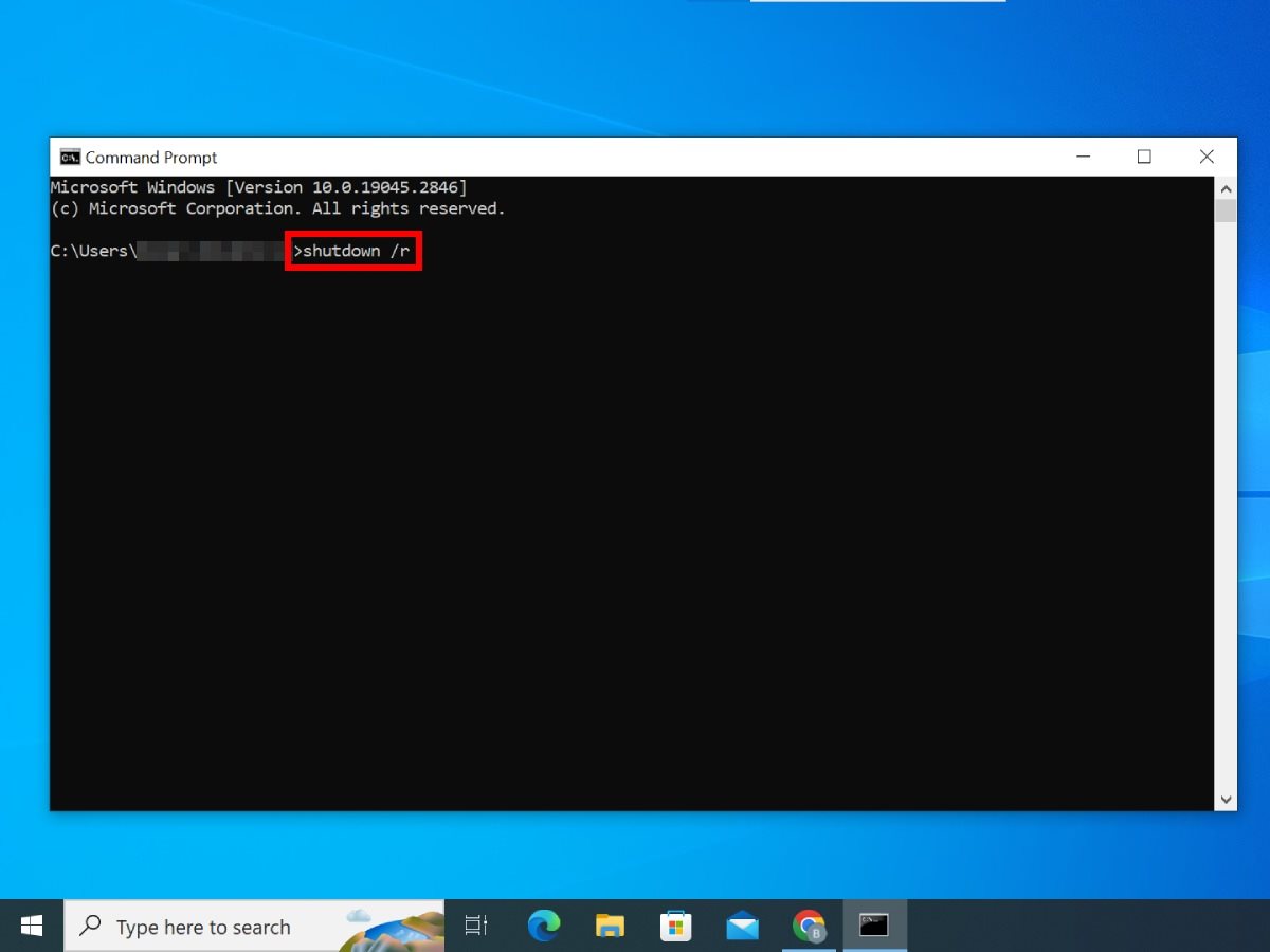 Command Prompt prozor i komanda za restart računara