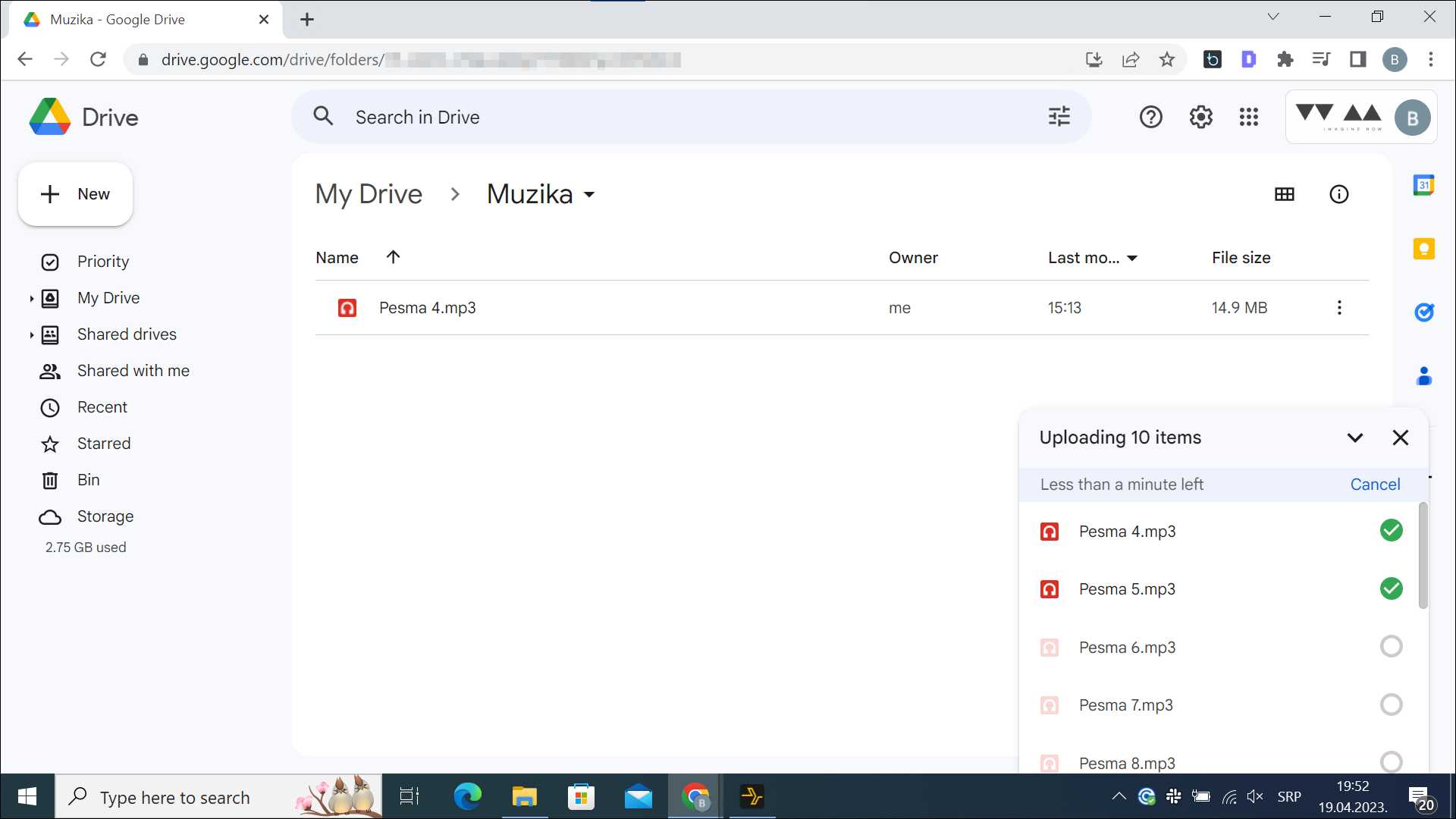 Otpremanje muzike na Google Drive